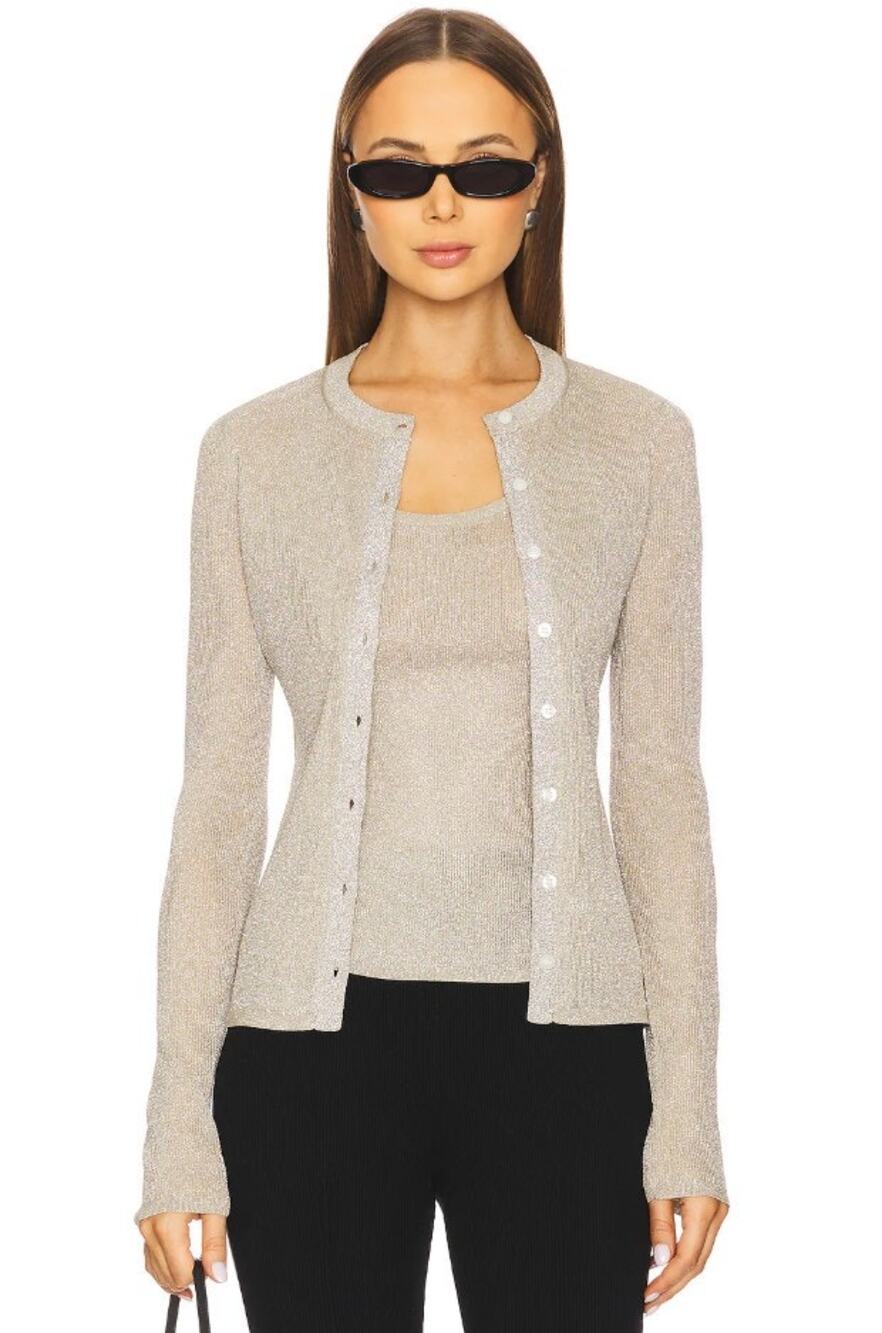 A.L.C. Fisher Fine Lurex Cardigan in Light Gold